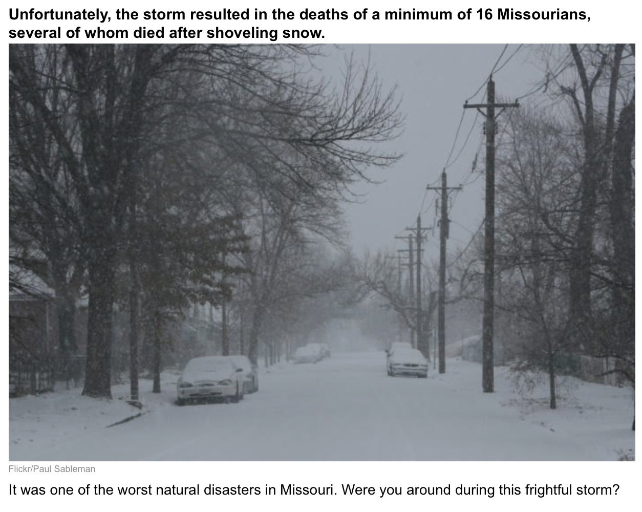 From an internet story looking back on the historic blizzard