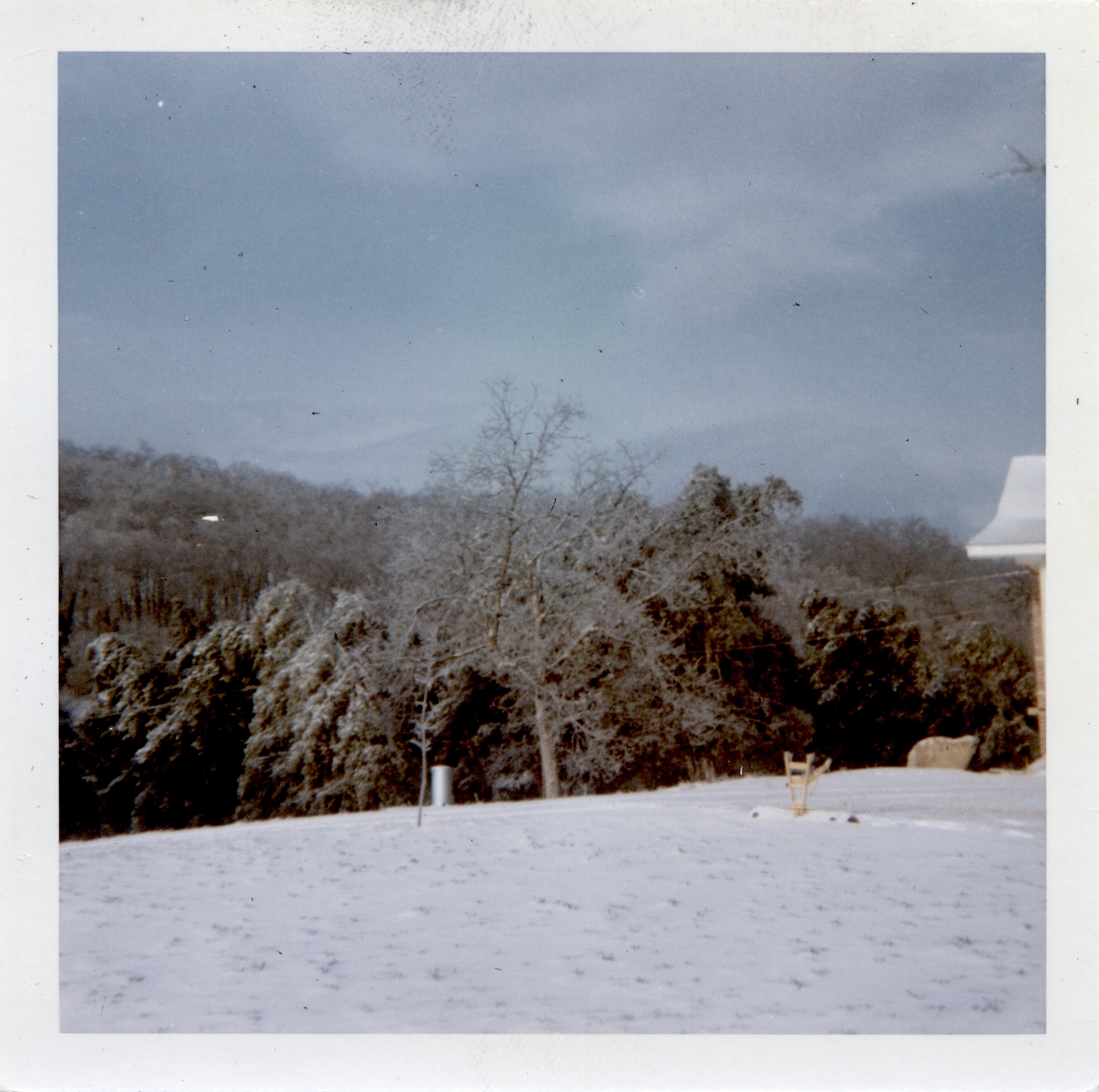 Ice storm! Our yard on the hill, looking northwest (towards Dutch’s hilltop). I think these ice-storm photoes were taken in the early 70s.